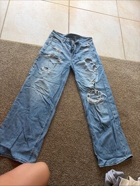 American Eagle Outfitters Light Blue Distressed Wide Leg Jeans